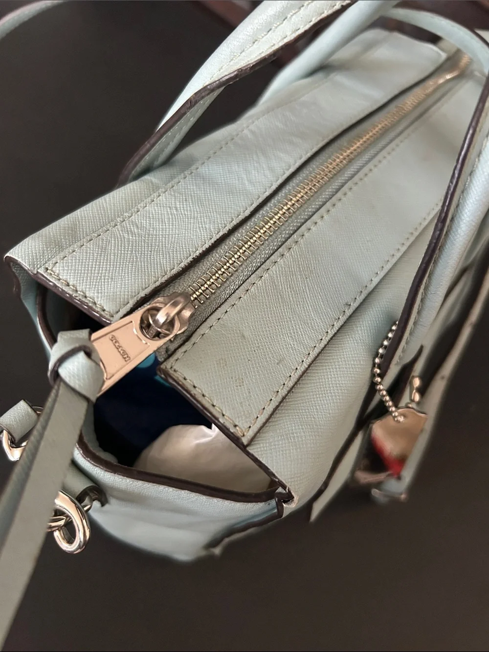 Coach Light Blue Leather Satchel with Top Handles